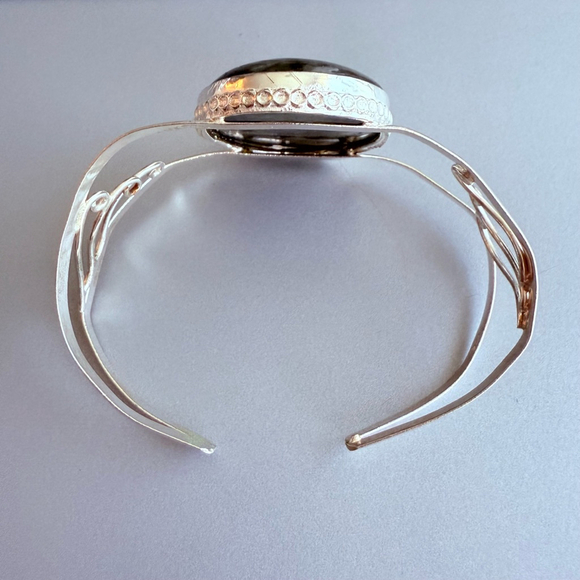 HUGE Vintage 925 Sterling Silver 70ct Labradorite Cuff Bracelet - Picture 3 of 9